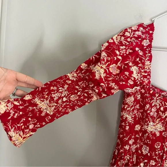 DOEN Bijou Oak Bluffs Red Floral Print Midi Dress Women's Size Small - Picture 6 of 10